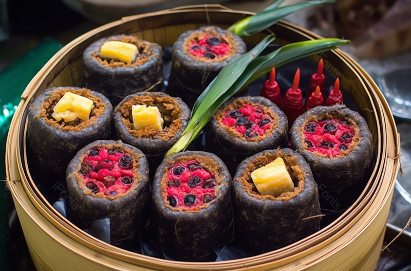 美味诱人美食黑米糕和豆腐卷,高清,摄影图,摄影图片,图片大全,摄影图免费下载
